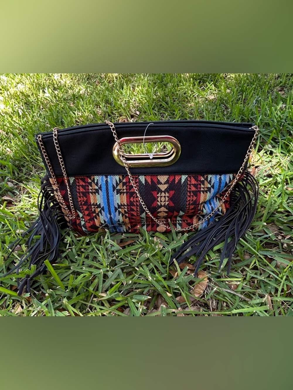 Black & Multicolor Aztec Fringe Shoulder Bag - Fashionable Women's Tote